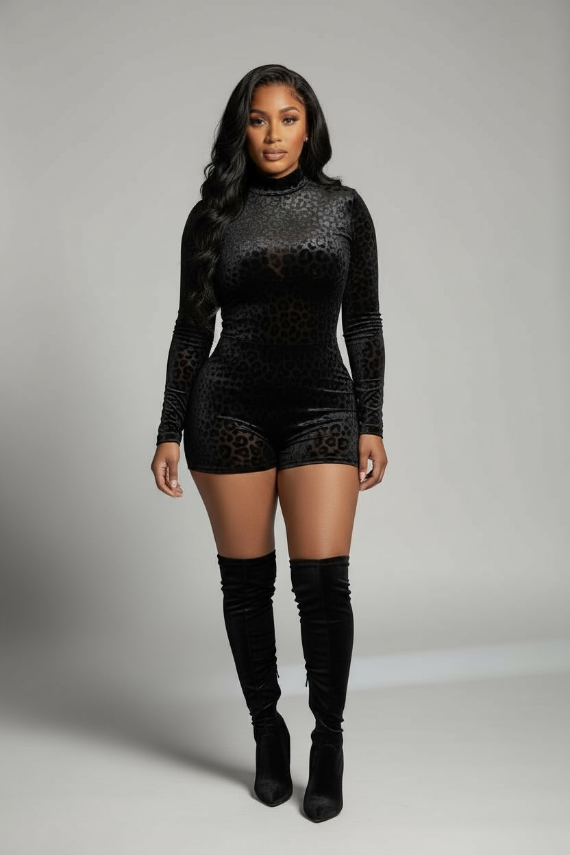 MIDNIGHT PANTHER VELVET ROMPER