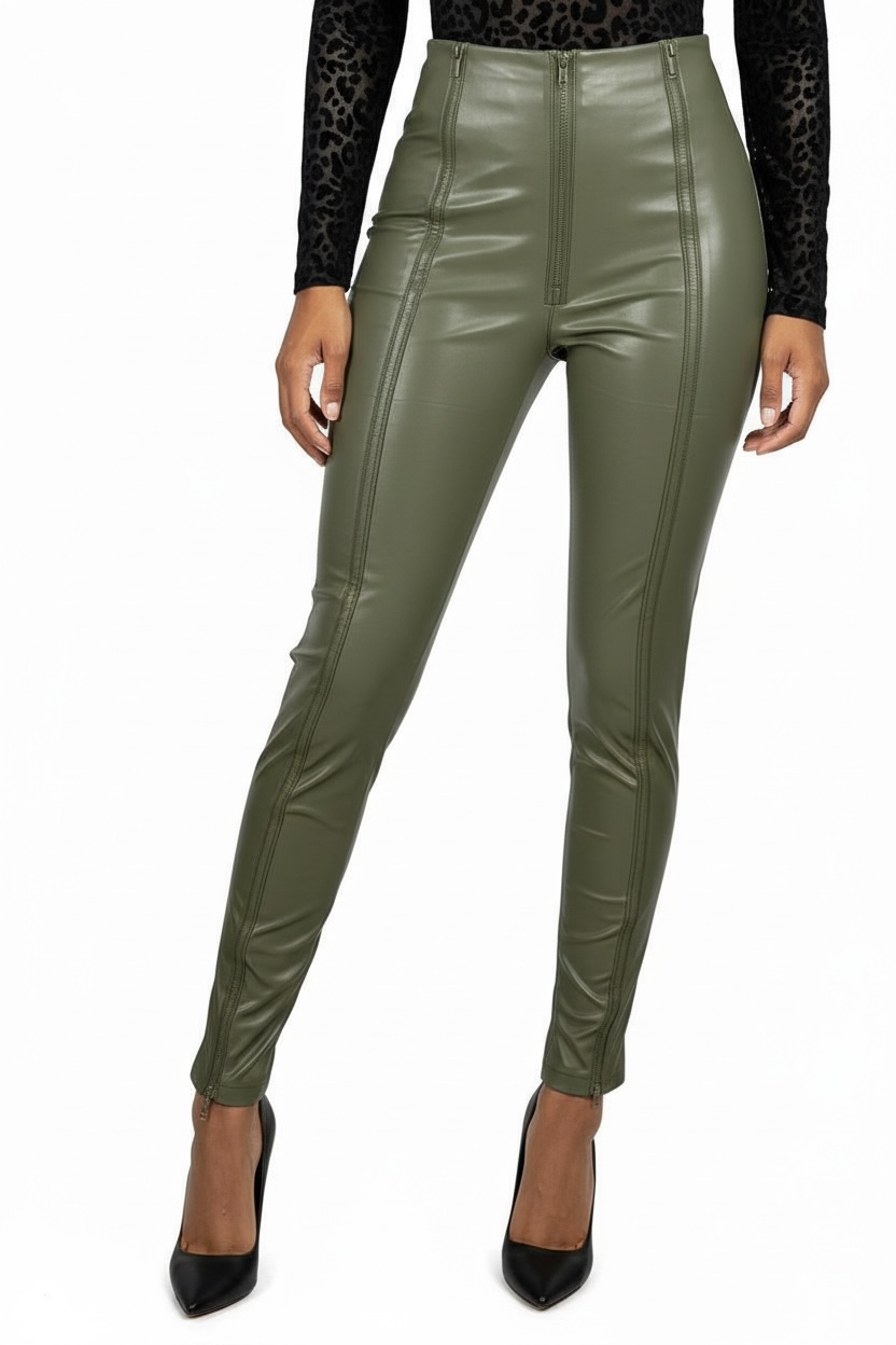 PU PLAY OLIVE LEATHER PANTS