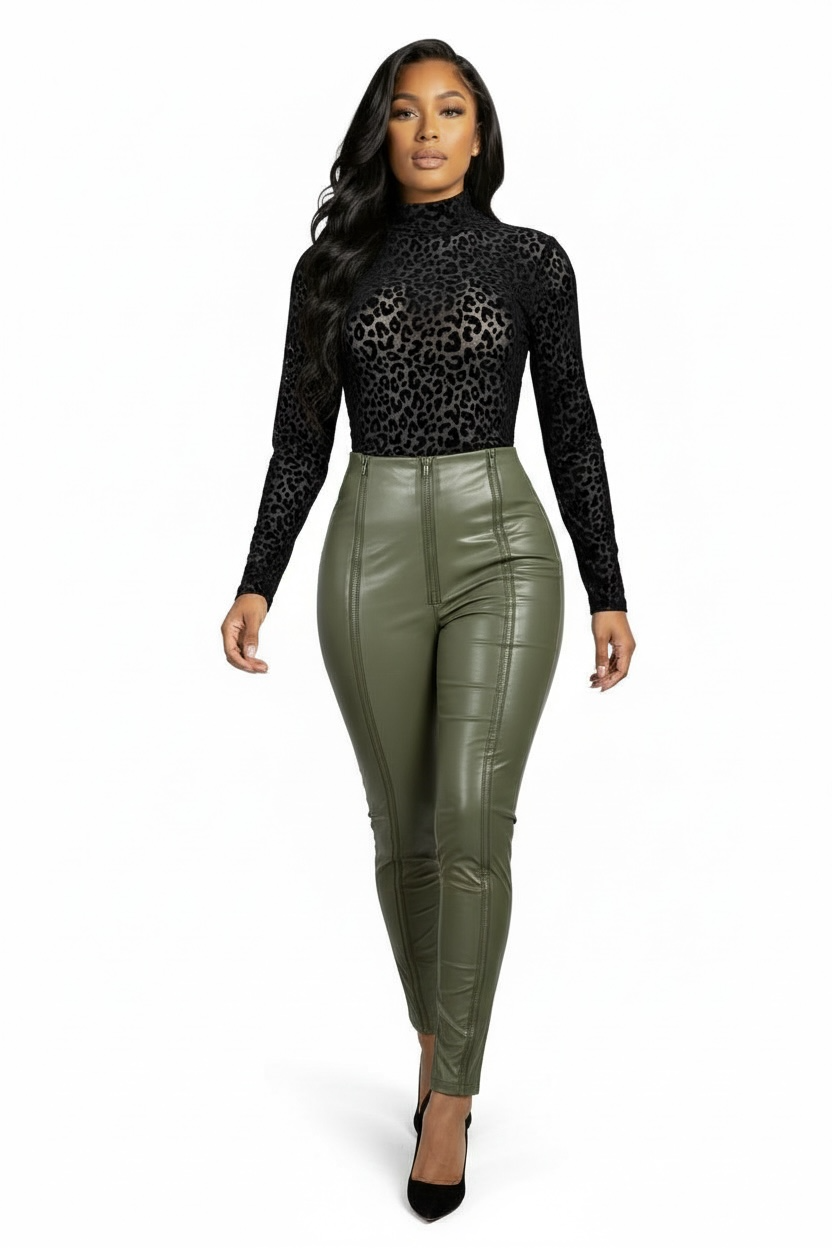PU PLAY OLIVE LEATHER PANTS