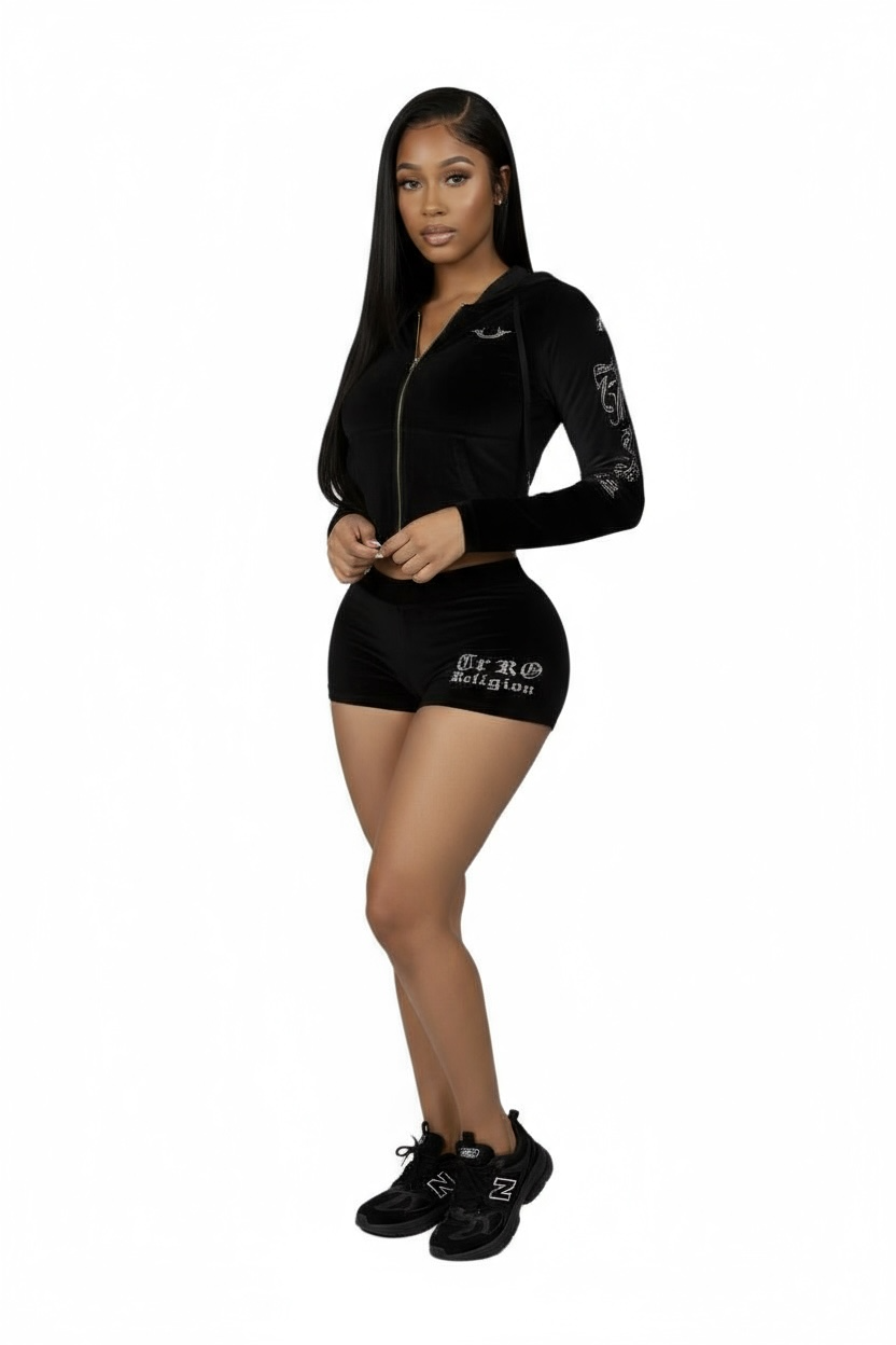 TRUE VELVET RELIGION SHORT SET