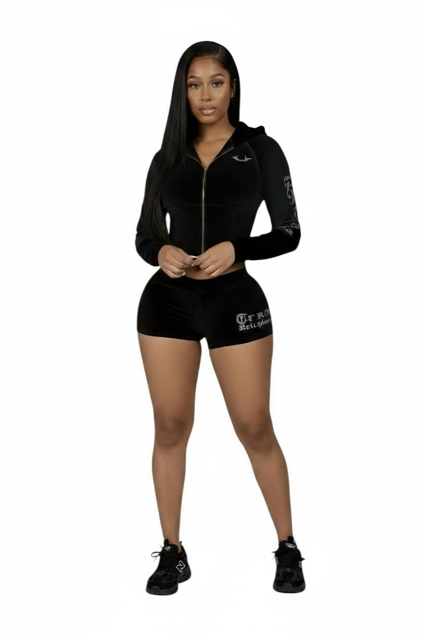 TRUE VELVET RELIGION SHORT SET