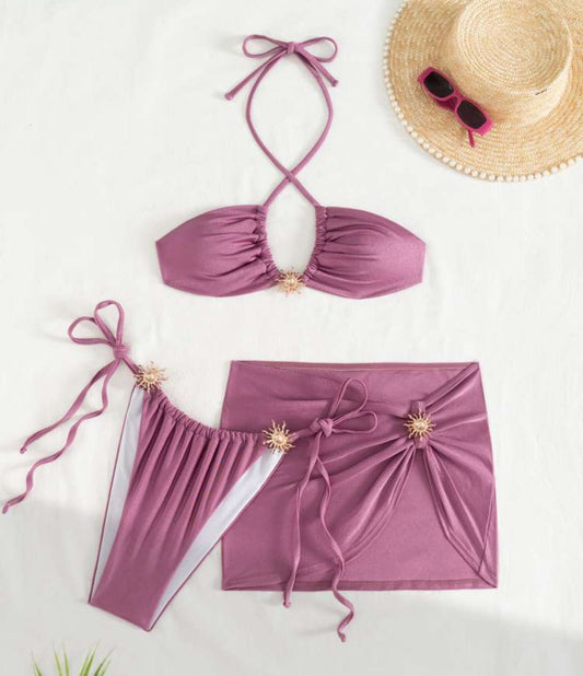 Sexy Tie Moon Decor Bathing Suit